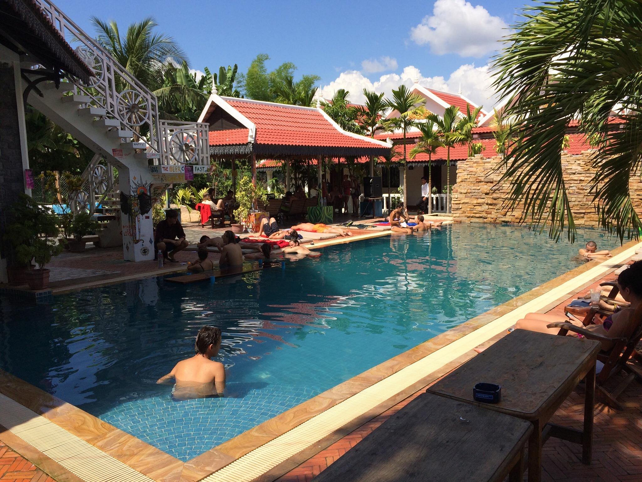 the pool at garden village hostel siem reap 