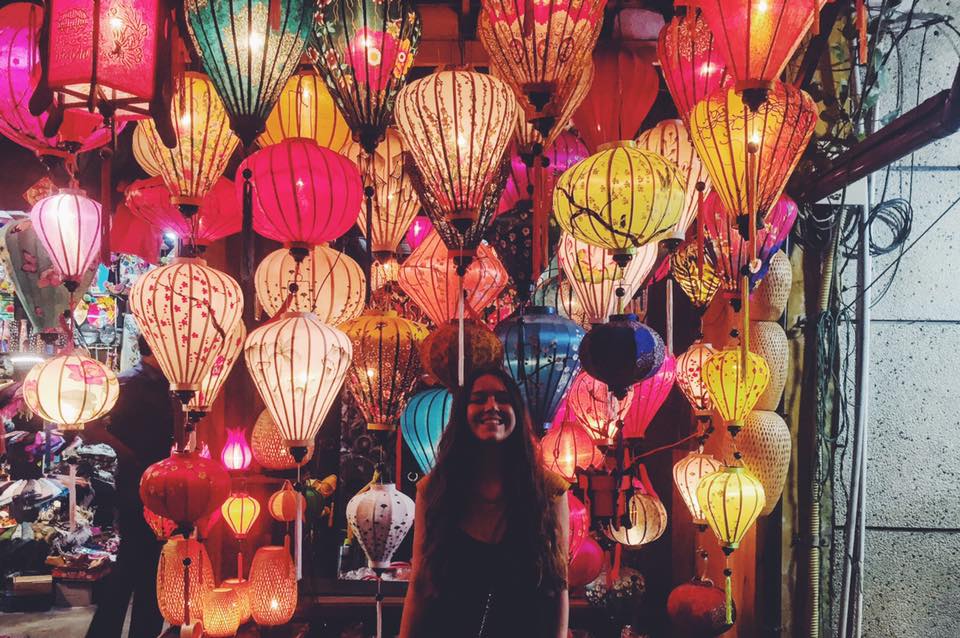 Holly stood in front of the lanterns in Hoi An, Vietnam 