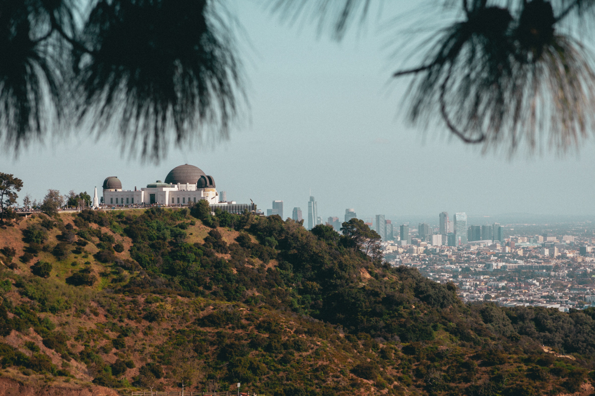 View of Griffith Observatory from the trail to the Hollywood Sign