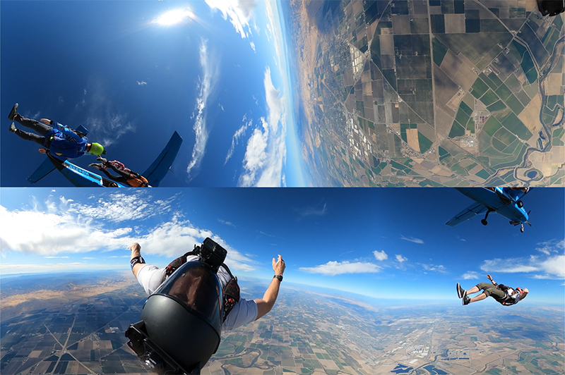 men skydiving with their gopro action cams
