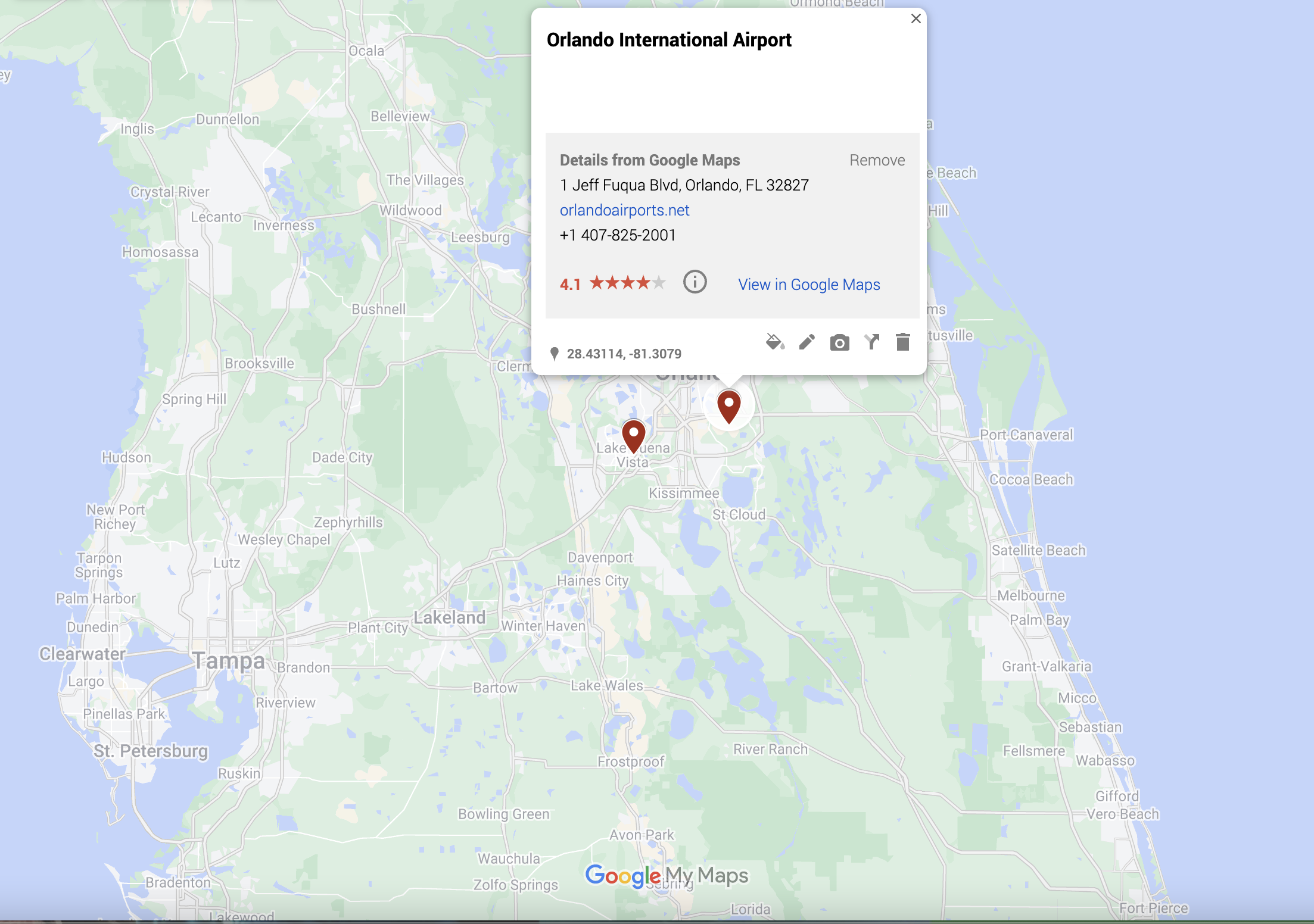 Orlando International Airport in relation to Walt Disney World 