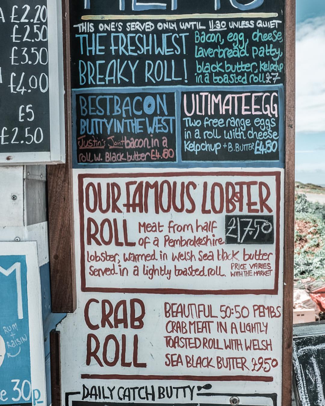 The menu at Cafe Mor, Pembrokeshire 