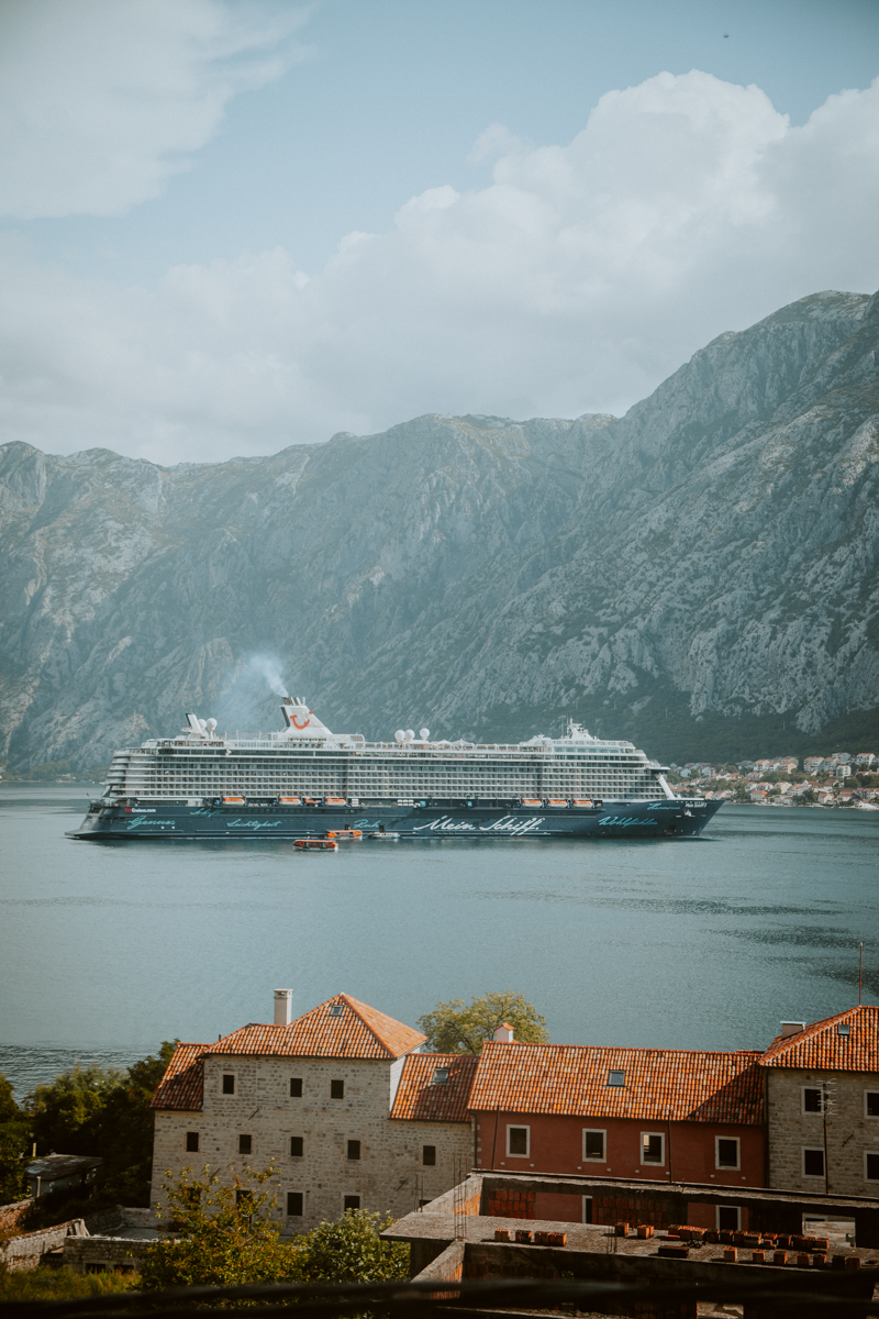 Cruise ship arriving in the bay of Kotor 