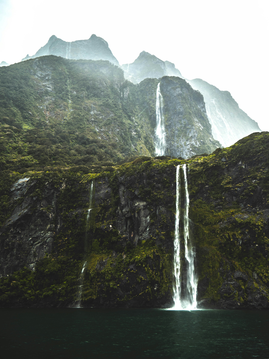 The view from the base of the waterfall on fjord