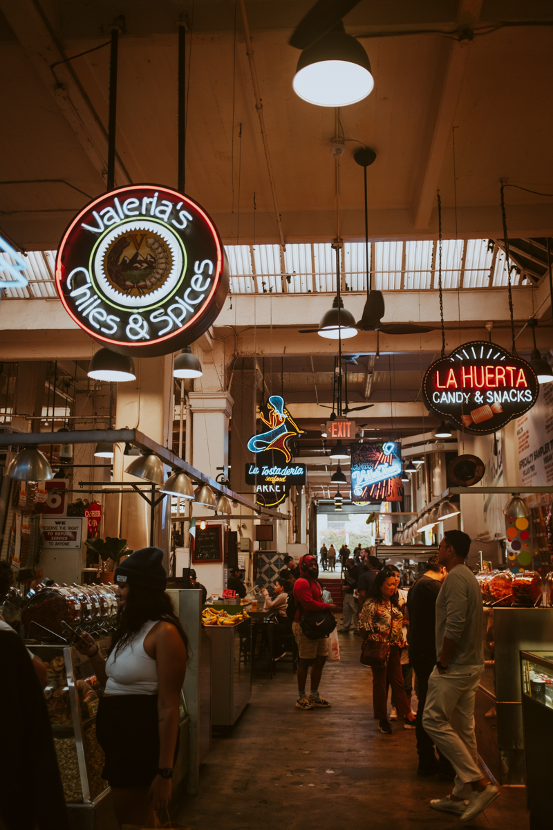 the inside of Grand Central Market, Los Angeles where i travelled to as a solo female traveller 