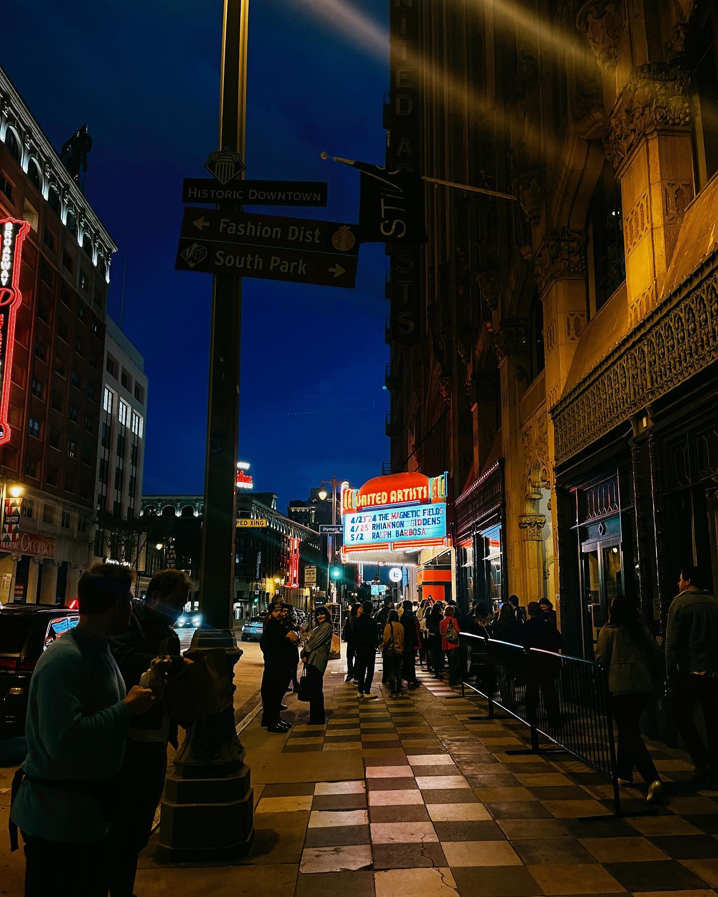 The fashion district at night in DTLA 