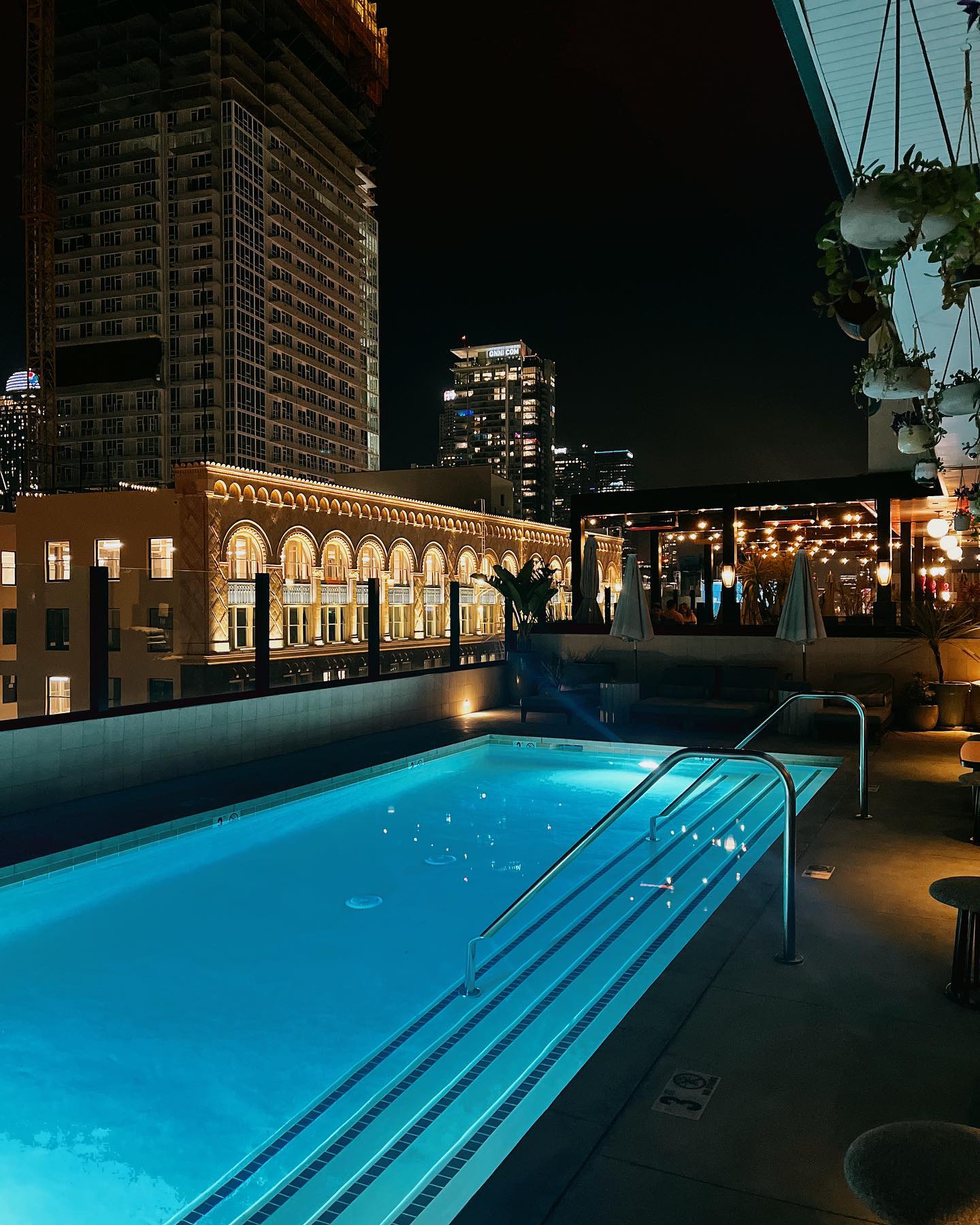 The hoxton LA rooftop pool at night