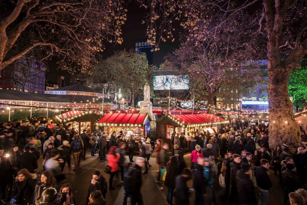 Leciester Square Christmas Market in London 